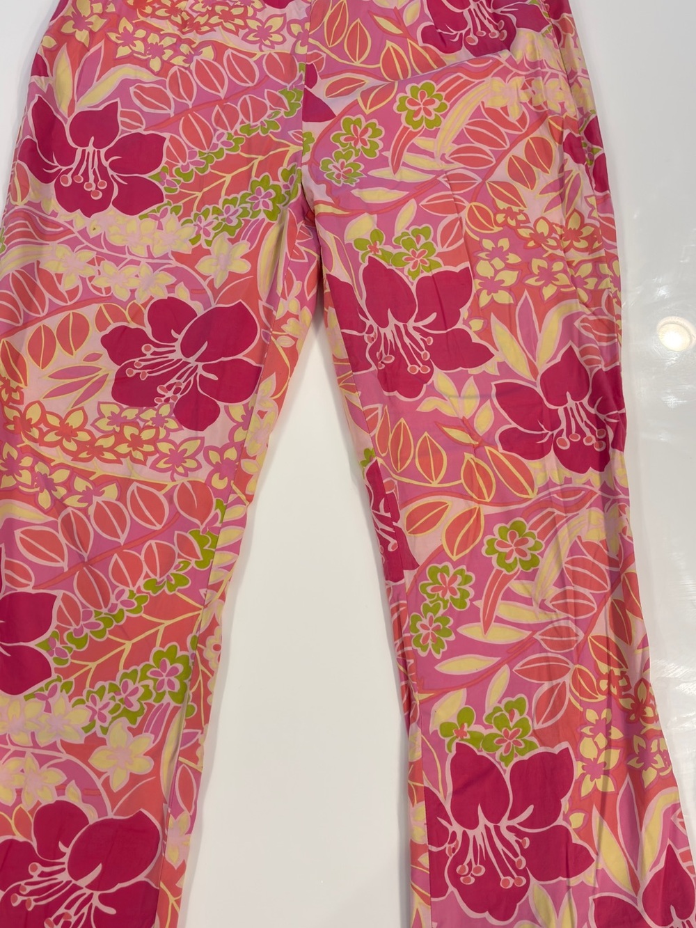 TIBI Bright Pink Floral Crop Pants Flare Bottom